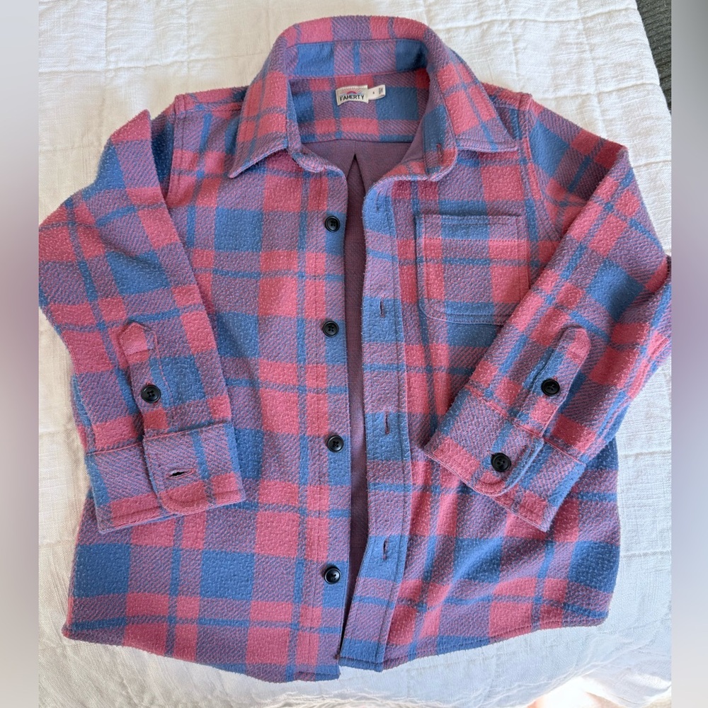 Faherty Kids Plaid Button Down Shirt - Red and Blue